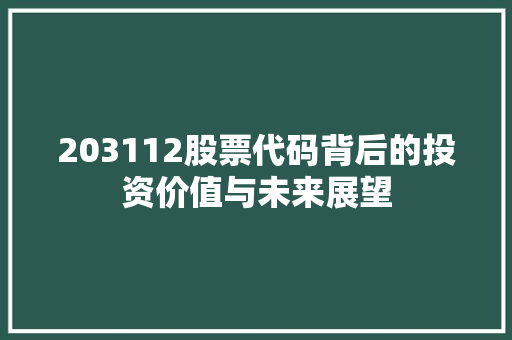 203112股票代码背后的投资价值与未来展望
