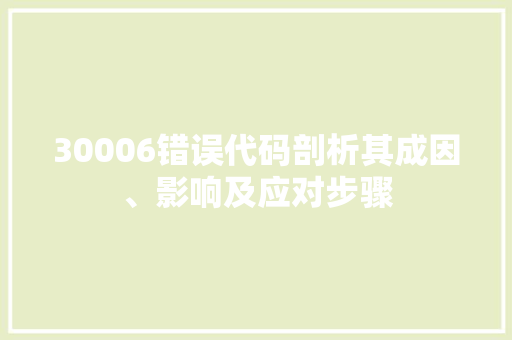 30006错误代码剖析其成因、影响及应对步骤