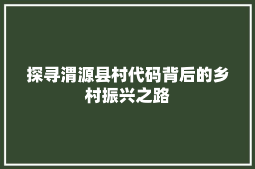 探寻渭源县村代码背后的乡村振兴之路