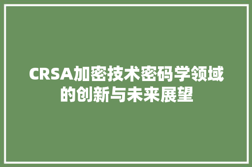 CRSA加密技术密码学领域的创新与未来展望