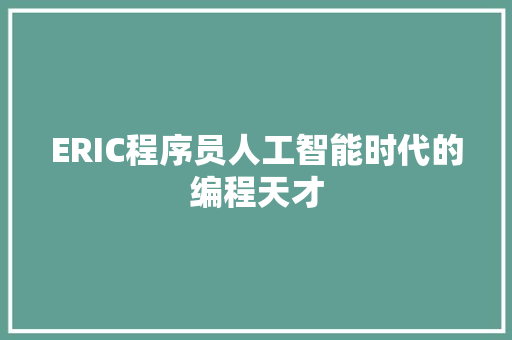 ERIC程序员人工智能时代的编程天才