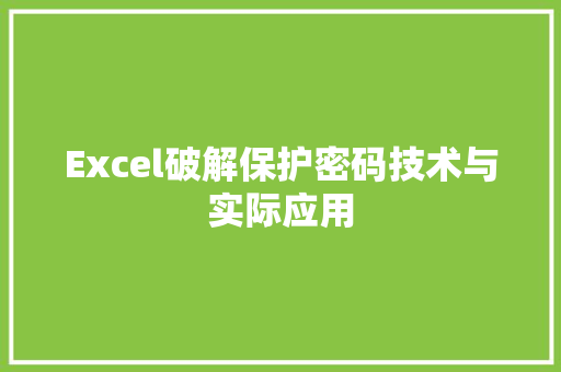 Excel破解保护密码技术与实际应用