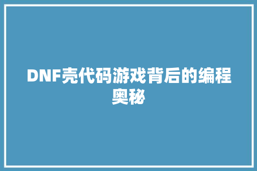 DNF壳代码游戏背后的编程奥秘