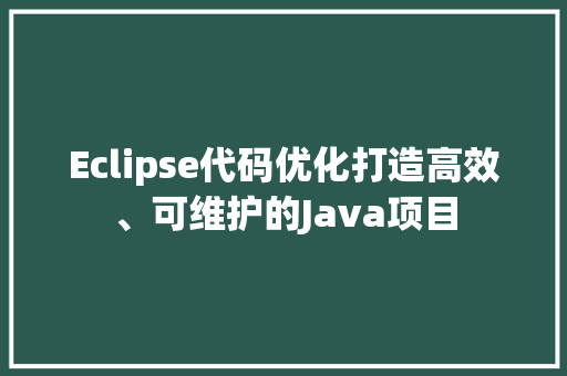 Eclipse代码优化打造高效、可维护的Java项目
