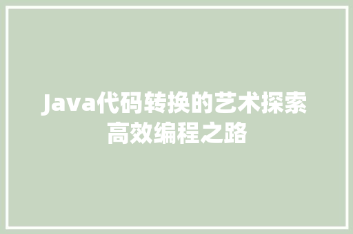 Java代码转换的艺术探索高效编程之路