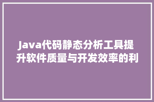 Java代码静态分析工具提升软件质量与开发效率的利器