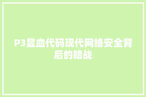 P3显血代码现代网络安全背后的暗战  第1张
