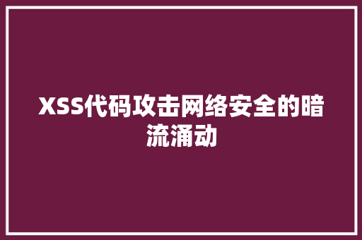 XSS代码攻击网络安全的暗流涌动
