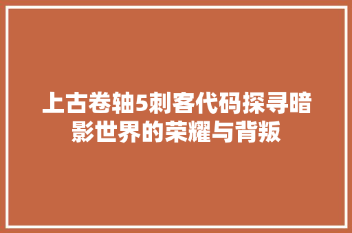 上古卷轴5刺客代码探寻暗影世界的荣耀与背叛