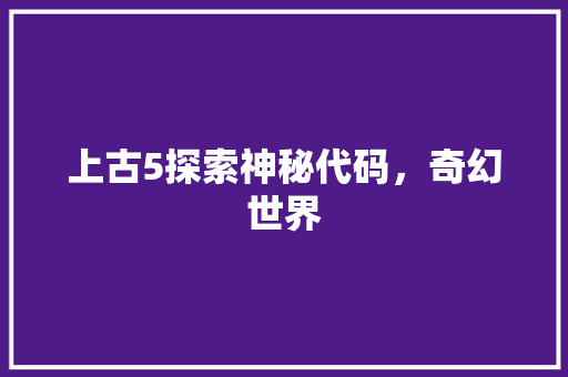 上古5探索神秘代码，奇幻世界