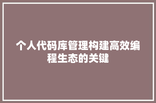 个人代码库管理构建高效编程生态的关键