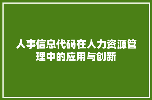 人事信息代码在人力资源管理中的应用与创新