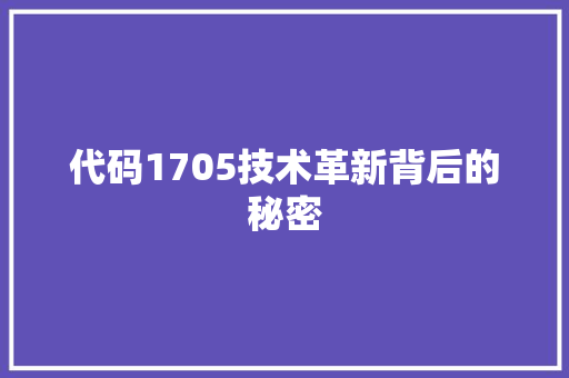 代码1705技术革新背后的秘密