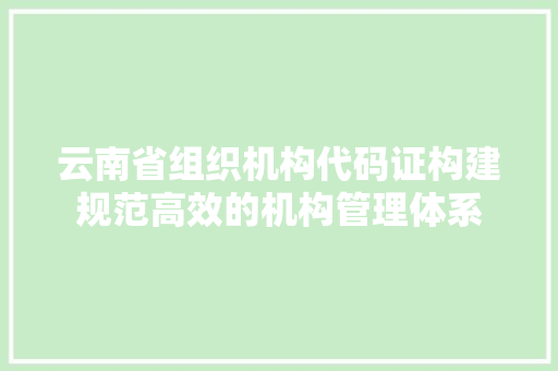 云南省组织机构代码证构建规范高效的机构管理体系