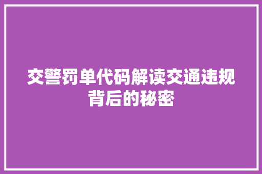 交警罚单代码解读交通违规背后的秘密