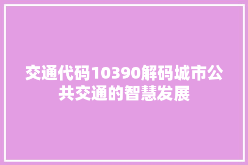 交通代码10390解码城市公共交通的智慧发展