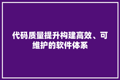 代码质量提升构建高效、可维护的软件体系