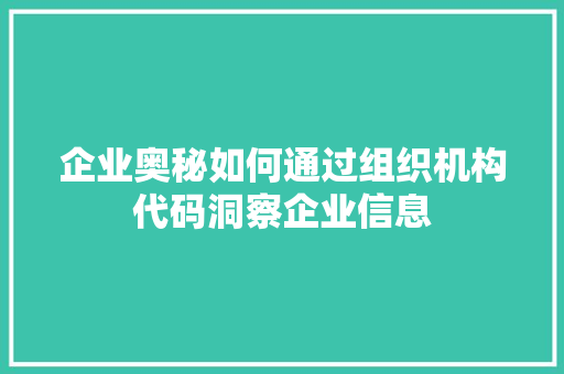 企业奥秘如何通过组织机构代码洞察企业信息