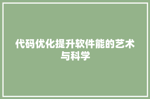 代码优化提升软件能的艺术与科学