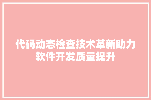 代码动态检查技术革新助力软件开发质量提升