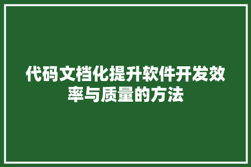 代码文档化提升软件开发效率与质量的方法