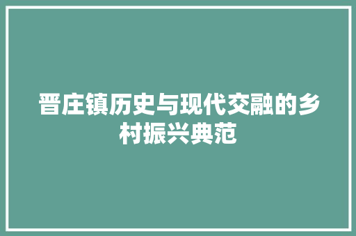 晋庄镇历史与现代交融的乡村振兴典范