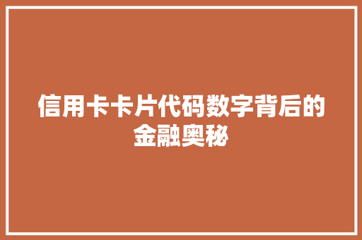 信用卡卡片代码数字背后的金融奥秘