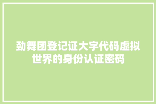 劲舞团登记证大字代码虚拟世界的身份认证密码