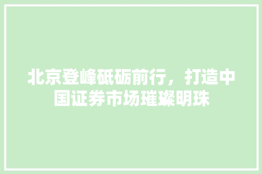 北京登峰砥砺前行，打造中国证券市场璀璨明珠