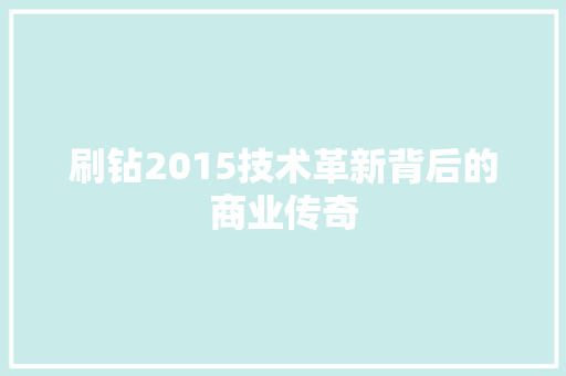 刷钻2015技术革新背后的商业传奇