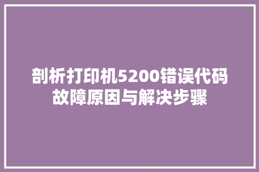 剖析打印机5200错误代码故障原因与解决步骤  第1张