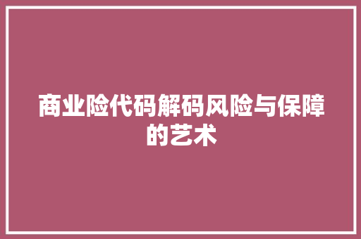 商业险代码解码风险与保障的艺术