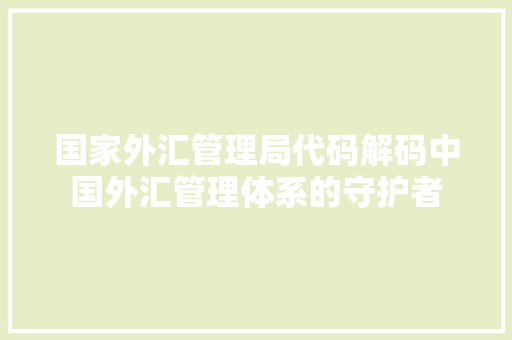 国家外汇管理局代码解码中国外汇管理体系的守护者