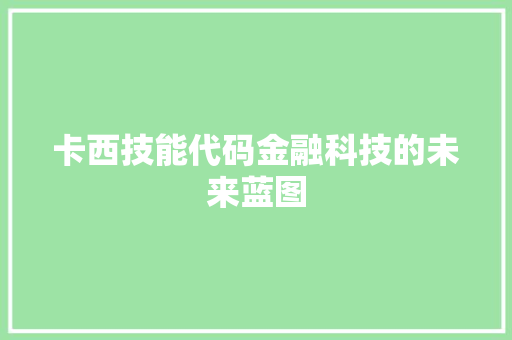 卡西技能代码金融科技的未来蓝图  第1张