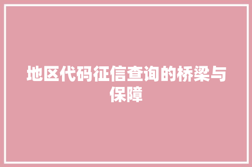 地区代码征信查询的桥梁与保障