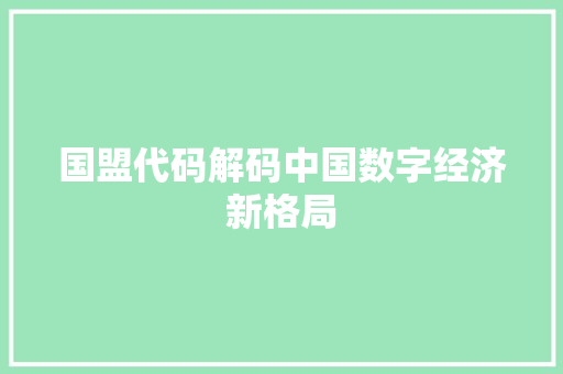 国盟代码解码中国数字经济新格局