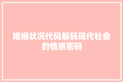婚姻状况代码解码现代社会的情感密码