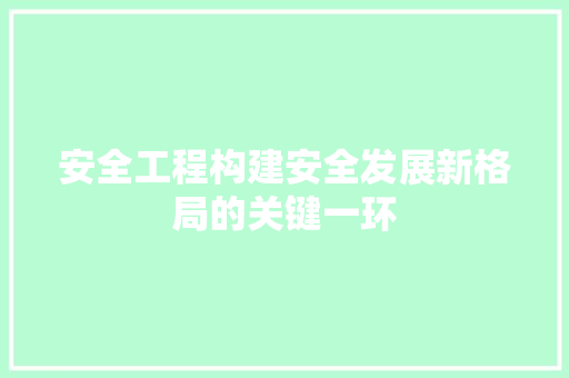 安全工程构建安全发展新格局的关键一环