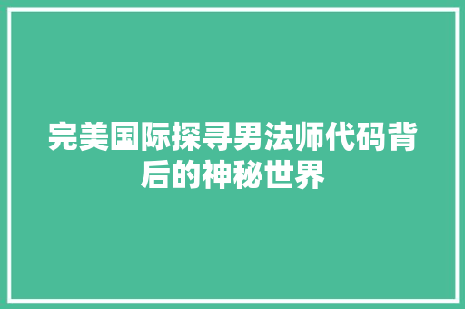 完美国际探寻男法师代码背后的神秘世界