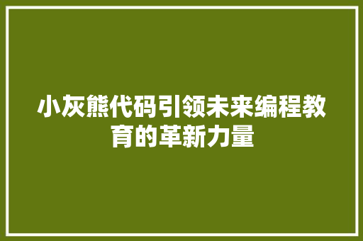 小灰熊代码引领未来编程教育的革新力量