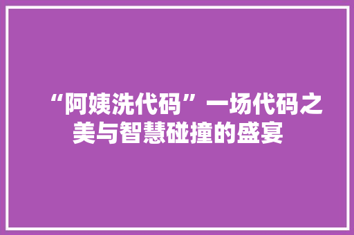 “阿姨洗代码”一场代码之美与智慧碰撞的盛宴
