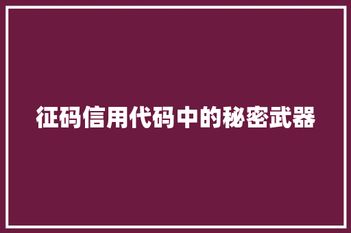 征码信用代码中的秘密武器