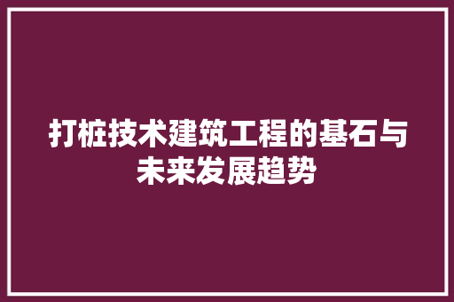 打桩技术建筑工程的基石与未来发展趋势