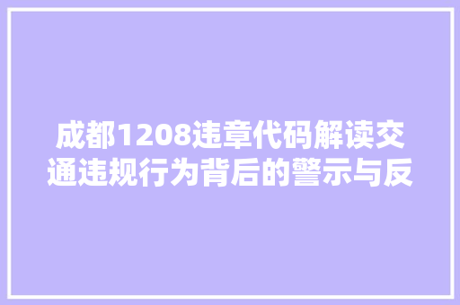 成都1208违章代码解读交通违规行为背后的警示与反思