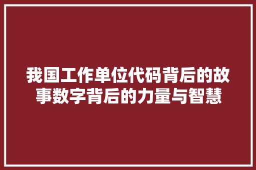 我国工作单位代码背后的故事数字背后的力量与智慧