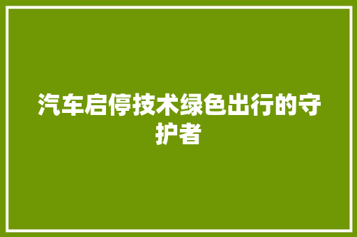 汽车启停技术绿色出行的守护者