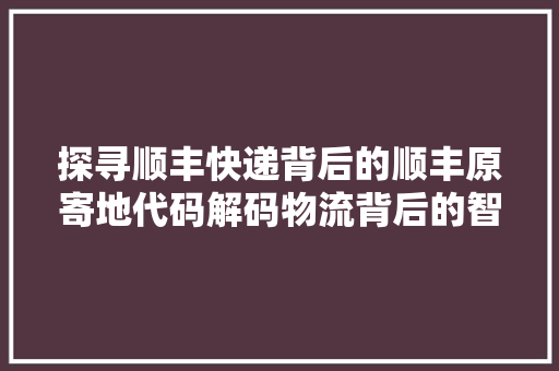 探寻顺丰快递背后的顺丰原寄地代码解码物流背后的智慧与速度