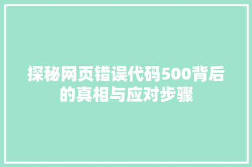 探秘网页错误代码500背后的真相与应对步骤