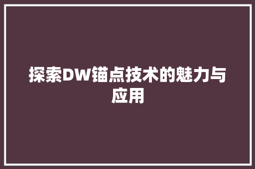 探索DW锚点技术的魅力与应用