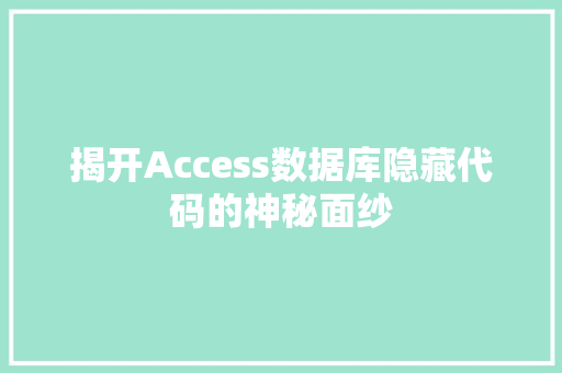 揭开Access数据库隐藏代码的神秘面纱